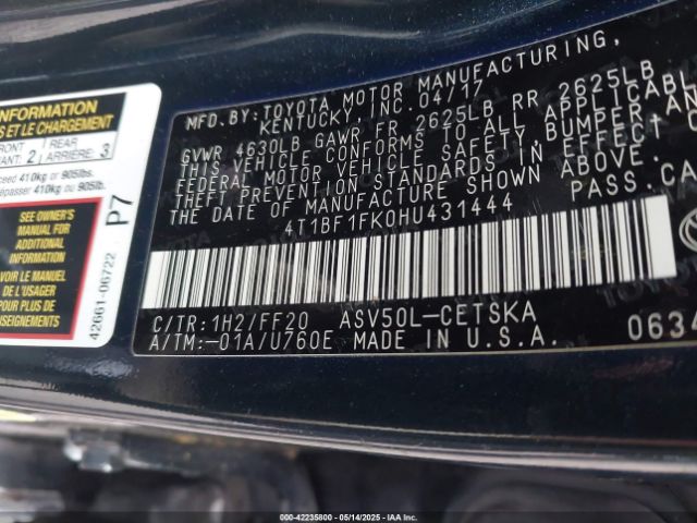 4T1BF1FK0HU431444 Toyota CAMRY SE