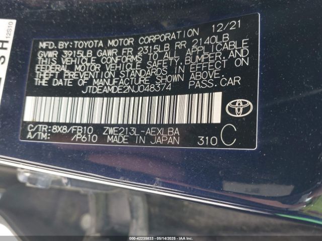 JTDEAMDE2NJ048374 Toyota Corolla Hybrid Le