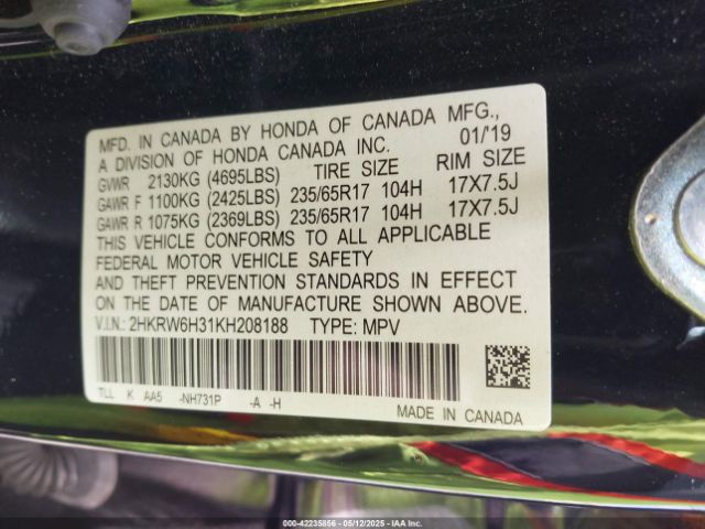 2HKRW6H31KH208188 Honda CR-V LX