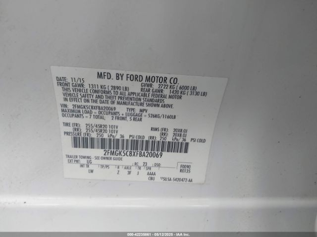 2FMGK5C8XFBA20069 Ford FLEX SEL