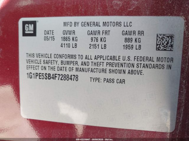 1G1PE5SB4F7288478 Chevrolet Cruze 2lt Auto