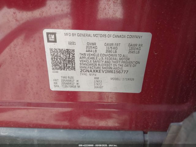 2021 CHEVROLET EQUINOX 2GNAXKEV1M6156777 Photo 8