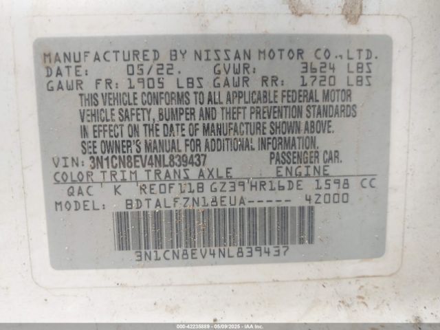 3N1CN8EV4NL839437 Nissan Versa 1.6 Sv Xtronic Cvt