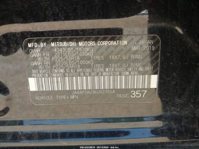 2019 MITSUBISHI OUTLANDER SPORT JA4AP3AU3KU027654 Photo 8