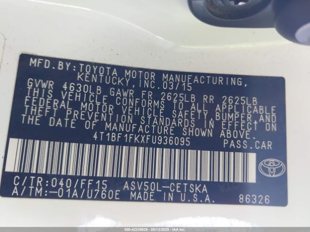 4T1BF1FKXFU936095 Toyota CAMRY SE