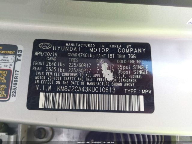 KM8J2CA43KU010613 Hyundai TUCSON SE