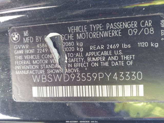 2009 BMW M3 WBSWD93559PY43330 Photo 8
