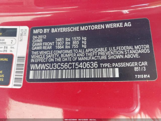 2012 MINI COOPER WMWSU3C56CT540636 Photo 8