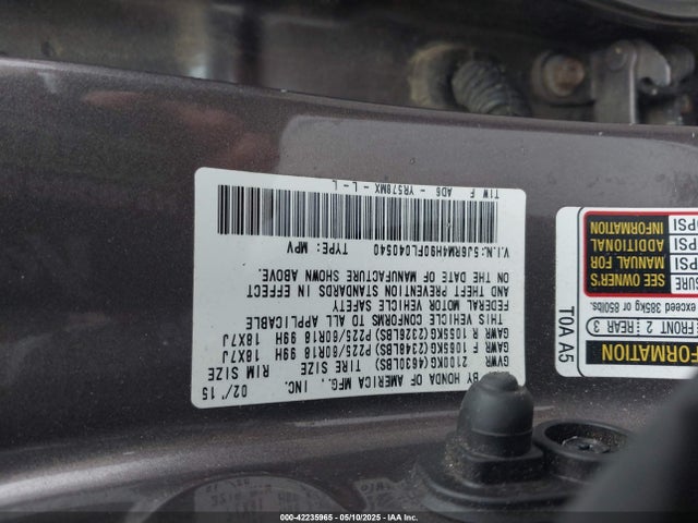 Honda Cr-v Touring 2015 5J6RM4H90FL040540 Image 9
