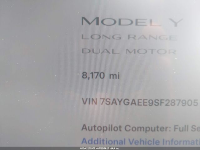 7SAYGAEE9SF287905 Tesla Model Y Long Range Dual Motor All-wheel Drive