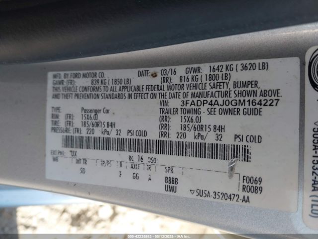 3FADP4AJ0GM164227 Ford FIESTA S