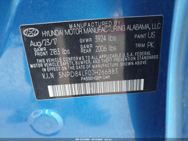 5NPD84LF0JH266883 Hyundai ELANTRA SEL