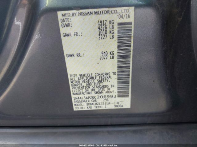 1N4AL3AP2GC206993 Nissan Altima 2.5 Sr