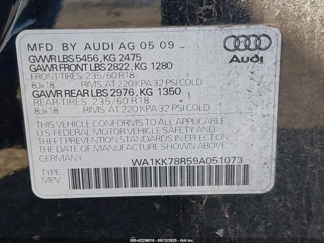 2009 AUDI Q5 WA1KK78R59A051073 Photo 8
