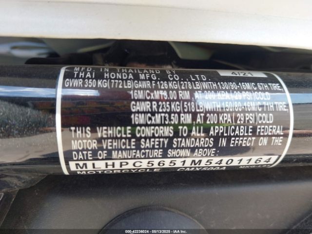 2021 HONDA CMX500 MLHPC5651M5401164 Photo 9