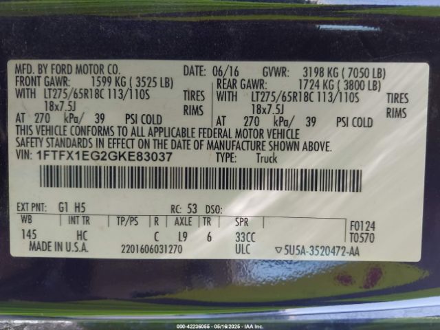 2016 FORD F-150 1FTFX1EG2GKE83037 Photo 8