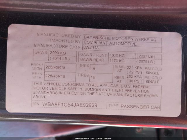 WBA8F1C54JAE92929 BMW 328D