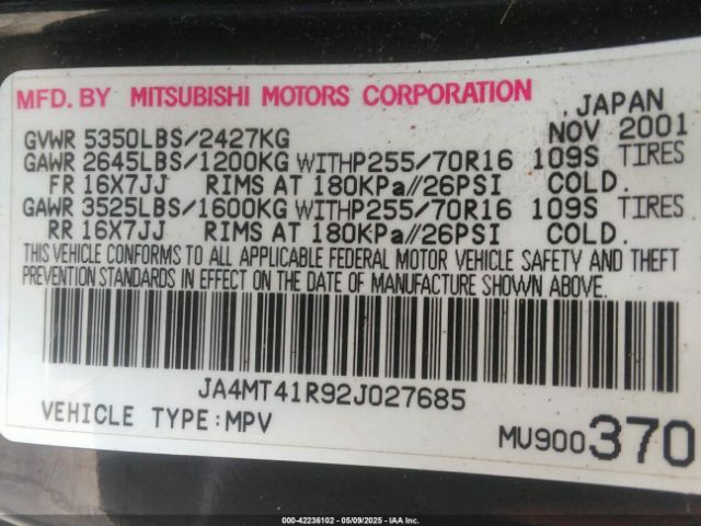 2002 MITSUBISHI MONTERO SPORT JA4MT41R92J027685 Photo 8