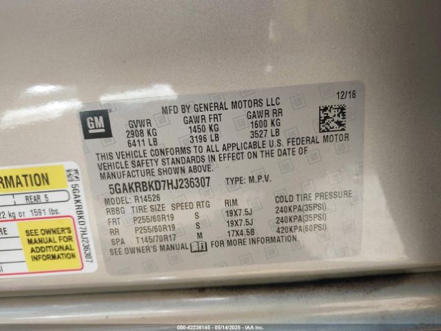 5GAKRBKD7HJ236307 Buick Enclave Leather