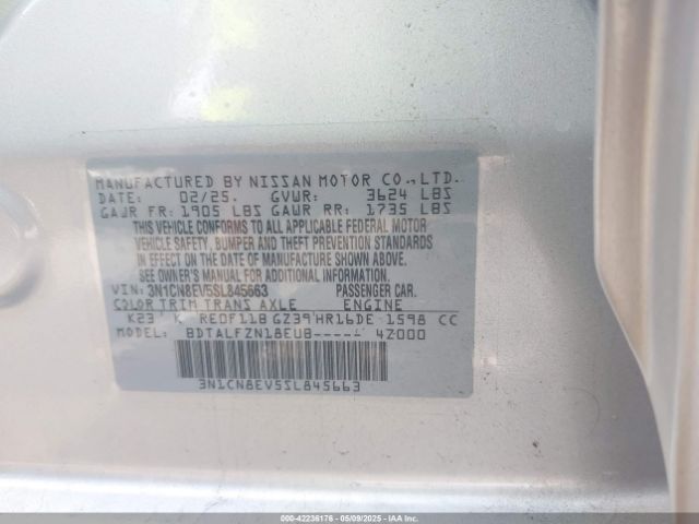 3N1CN8EV5SL845663 Nissan Versa 1.6 Sv