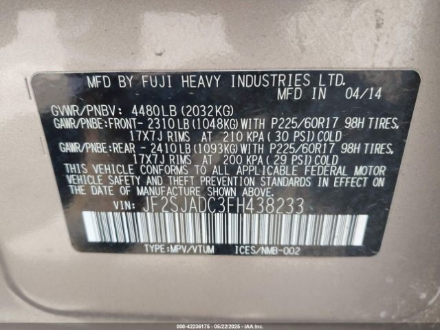 JF2SJADC3FH438233 Subaru Forester 2.5i Premium