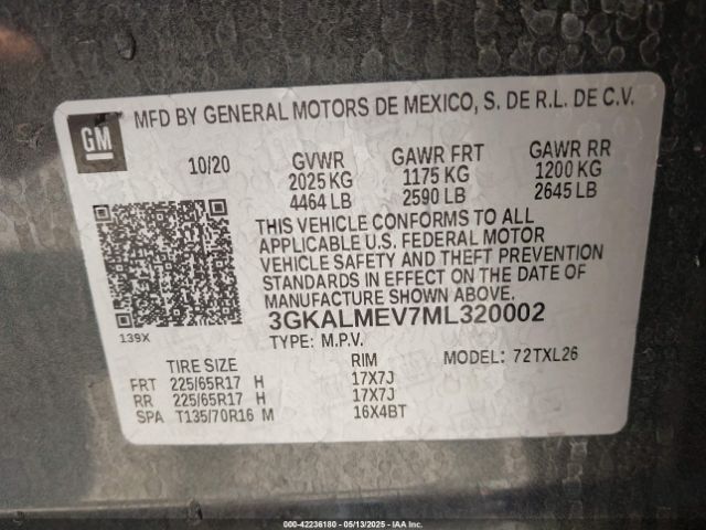 3GKALMEV7ML320002 GMC Terrain Fwd Sle