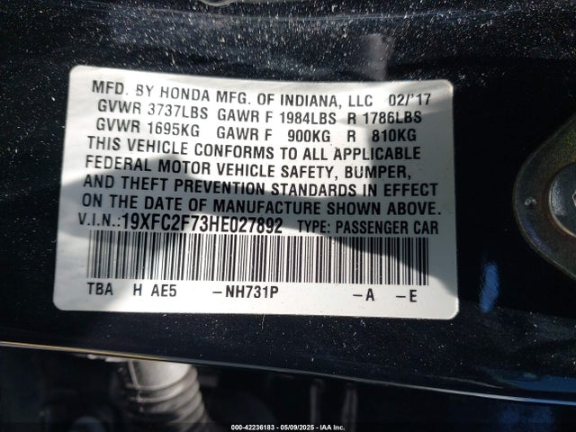 Honda CIVIC EX 2017 19XFC2F73HE027892 Image 9