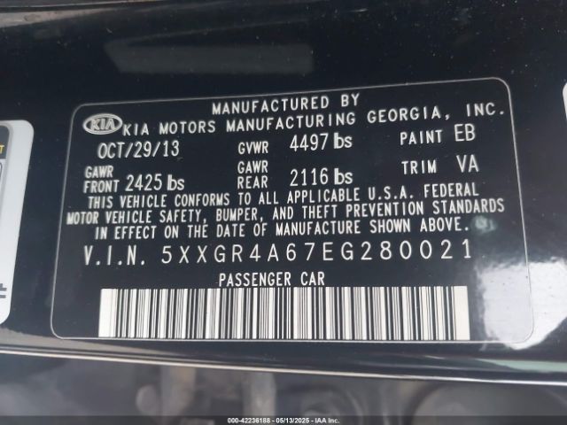 5XXGR4A67EG280021 KIA Optima Sxl Turbo