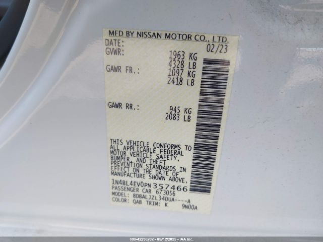 1N4BL4EV0PN357466 Nissan Altima Sl Fwd