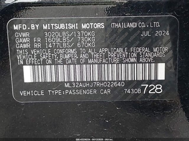 ML32AUHJ7RH022640 Mitsubishi Mirage Es/le