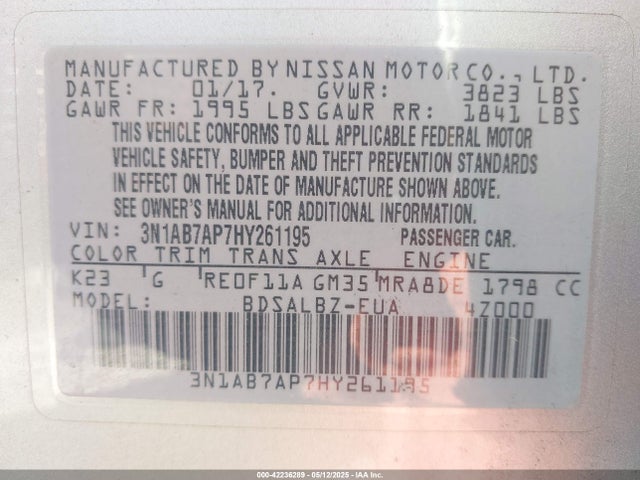 3N1AB7AP7HY261195 Nissan SENTRA S