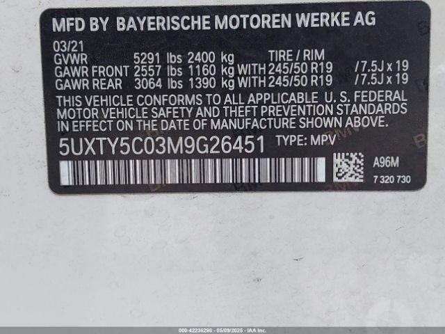 2021 BMW X3 5UXTY5C03M9G26451 Photo 8