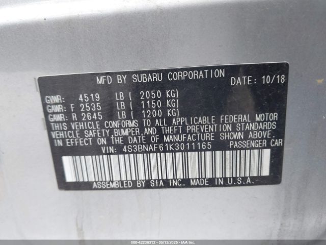 4S3BNAF61K3011165 Subaru Legacy 2.5i Premium