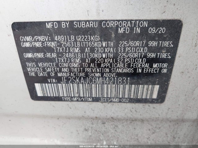 JF2SKAJC6MH421831 Subaru Forester Premium