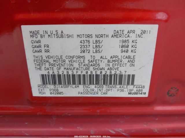 2011 MITSUBISHI GALANT 4A32B3FF0BE028237 Photo 8