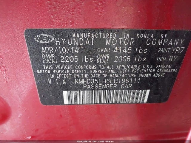 KMHD35LH6EU196111 Hyundai ELANTRA GT