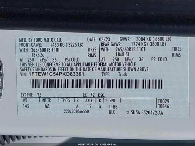1FTEW1C54PKD83361 Ford F-150 Xlt