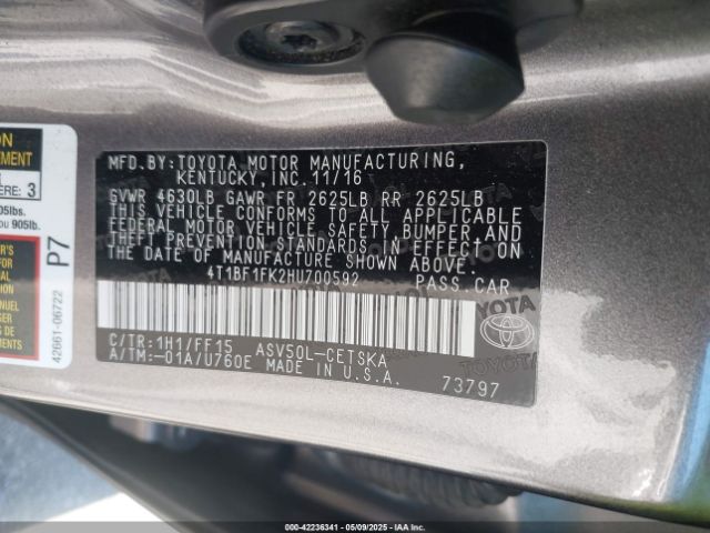 4T1BF1FK2HU700592 Toyota CAMRY SE