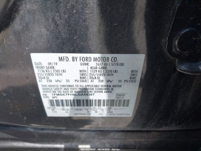 1FMSK7FH8LGA54307 Ford Explorer Limited