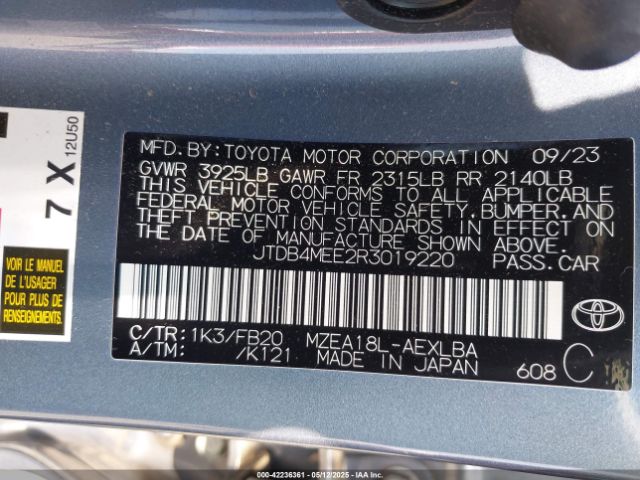 JTDB4MEE2R3019220 Toyota COROLLA LE