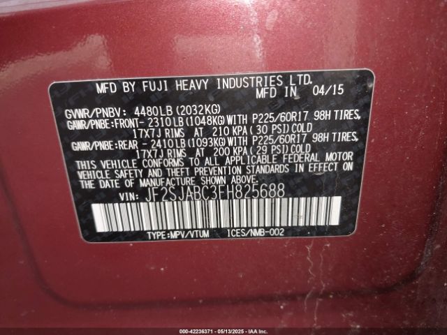 JF2SJABC3FH825688 Subaru 2.5na u5