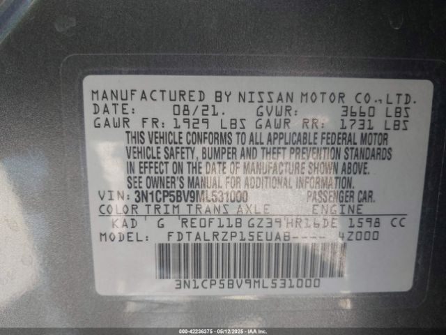 3N1CP5BV9ML531000 Nissan Kicks S Xtronic Cvt