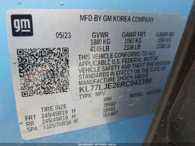 KL77LJE26RC043398 Chevrolet Trax Fwd 2rs