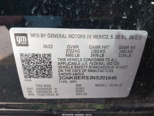 3GNKBERS3NS201645 Chevrolet Blazer Fwd Rs