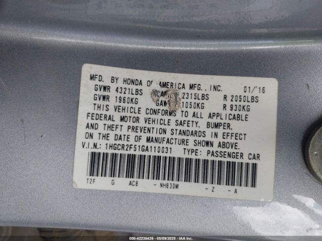 1HGCR2F51GA110031 Honda Accord Sport