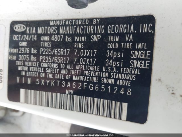 5XYKT3A62FG651248 KIA SORENTO LX
