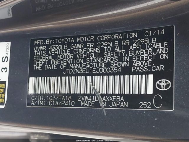 JTDZN3EU1EJ000354 Toyota Prius V Three
