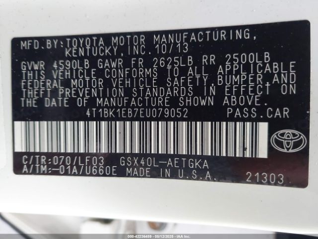 4T1BK1EB7EU079052 Toyota Avalon Xle Premium