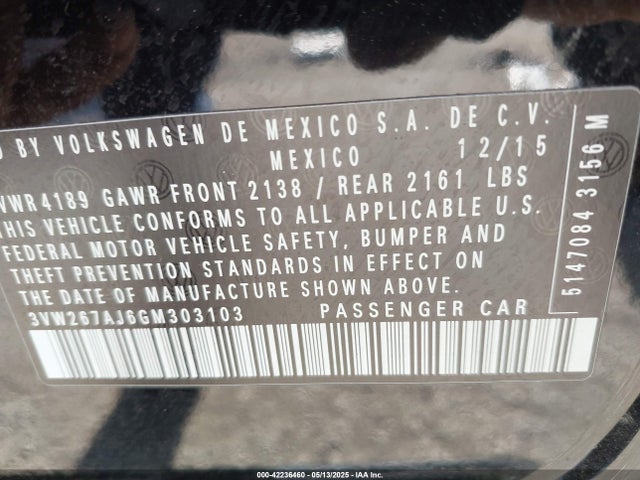 3VW267AJ6GM303103 Volkswagen Jetta 1.4t S