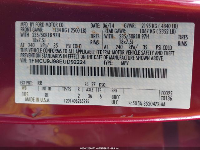 1FMCU9J98EUD92224 Ford Escape Titanium